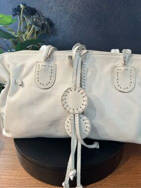 Authentic Carlos Falchi Fatto A Mano White Leather Whipstich Satchel Bag